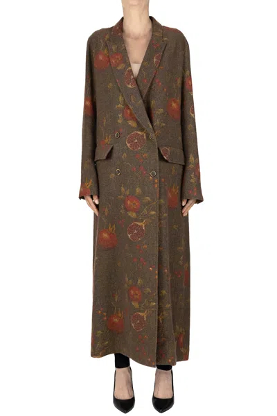 Uma Wang Camelot Printed Long Coat In Brown