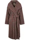 Uma Wang Checked Pattern Coat Belted Waist In Multi