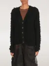 Uma Wang Textured Black Cotton Cardigan With Fringed Details In Black