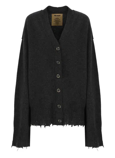 Uma Wang Frayed Hem V-neck Over Cardigan Knitwear In Black
