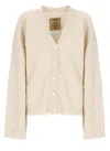 Uma Wang Beige Cashmere Cardigan With V-neck And Ribbed Trims In Multi