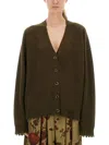 Uma Wang Cashmere Cardigan With Ribbed Hem And Buttons In Green