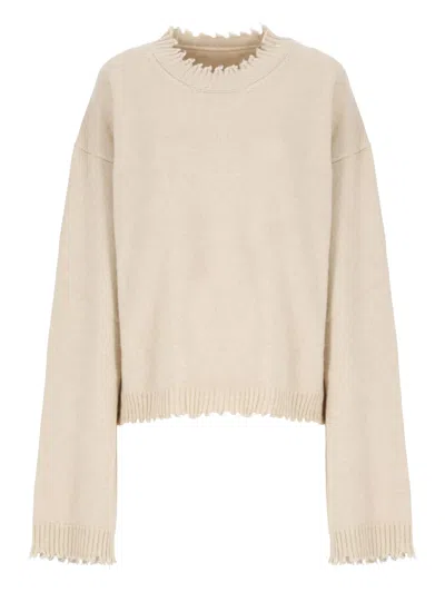 Uma Wang Cashmere Sweater With Fringed Hem In Neutral