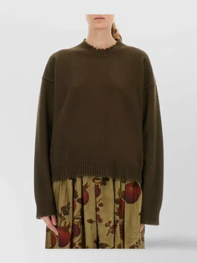 Uma Wang Boxy Cashmere Sweater With Frayed Edge Detail In Brown