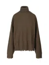 Uma Wang Omens Army Green Distressed High-neck Cashmere Jumper In Green