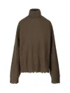 Uma Wang Omens Army Green Distressed High-neck Cashmere Jumper In Green