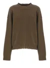 Uma Wang Round Neck Cashmere Sweater With Elastic Ribbed Trims In Green