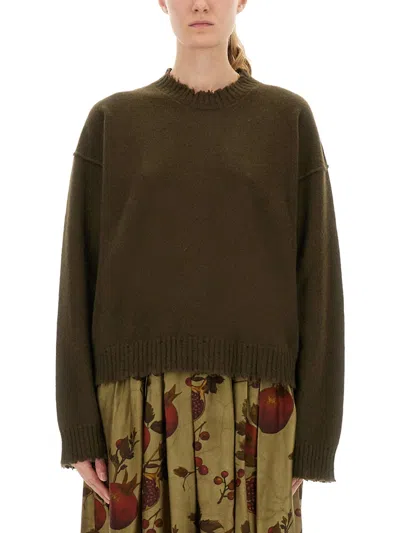 Uma Wang Cashmere Sweater With Distressed Details In Green