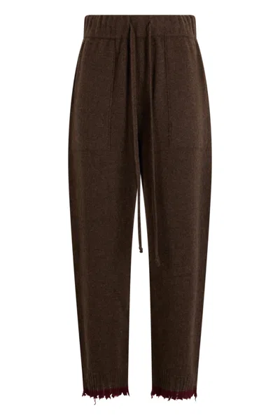 Uma Wang Cashmere Trousers With Roomy Fit And Elastic Waist In Brown