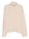 Uma Wang Ribbed Turtleneck Cashmere Sweater With Fringed Finish In Neutral