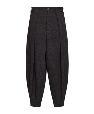 Uma Wang Brown And Blue Stretch Chevron Pale Cropped Trousers In Black