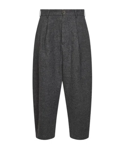 Uma Wang Grey Virgin Wool Patina Cropped Barrel Trousers In Gray