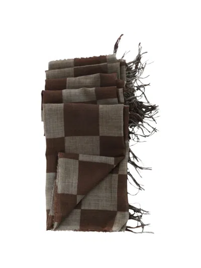 Uma Wang Check Frayed-edge Scarf In Multi