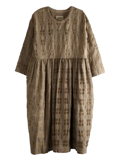 Uma Wang Check-pattern Midi Dress In Brown