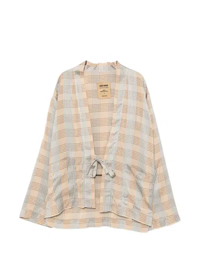 Uma Wang Check Tie Jacket In Brown