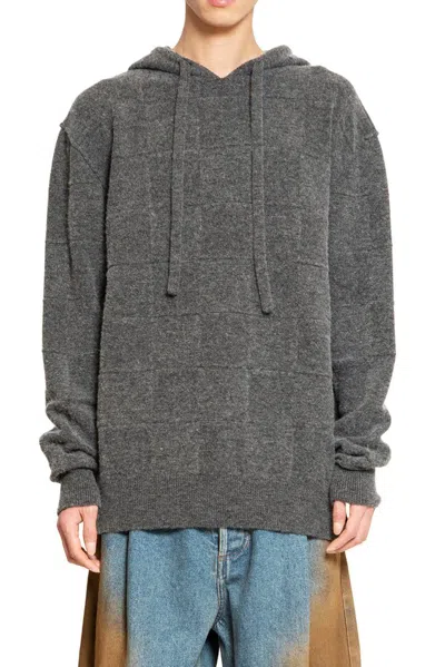 Uma Wang Checked Drawstring Hoodie In Grey