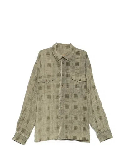Uma Wang Checked Frayed-edge Shirt In Gray