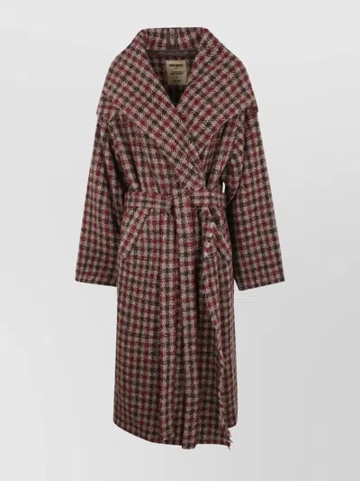 UMA WANG CHECKED PATTERN COAT BELTED WAIST