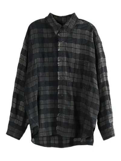 Uma Wang Checked-pattern Frayed Shirt In Gray