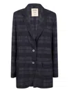 Uma Wang Check Pattern Longline Jacket V-neck In Gray