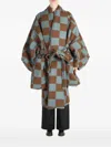 CHECK-PATTERN BELTED COAT