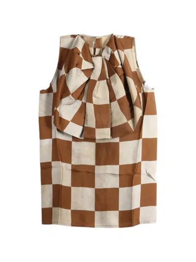 Uma Wang Check-print Oversized-bow Top In Brown