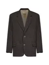 Uma Wang Brown And Blue Stretch Wool Chevron Java Blazer In Brown