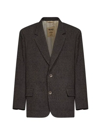 UMA WANG CHEVRON-PATTERN SINGLE-BREASTED BLAZER