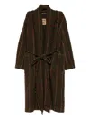 Uma Wang Waist Belted Checked Pattern Long Sleeves Coat In Brown