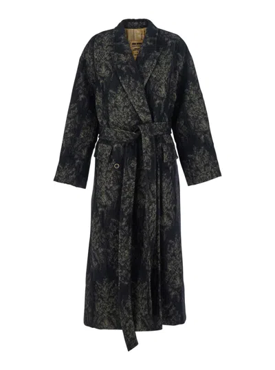 UMA WANG 'CICERO' BROWN COAT WITH BELT AND FLORAL MOTIF IN WOOL BLEND WOMAN