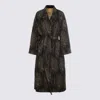 Uma Wang Floral Patterned Textured Coat Belted In Black