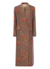 Uma Wang Double-breasted Floral Pattern Wool Coat In Brown