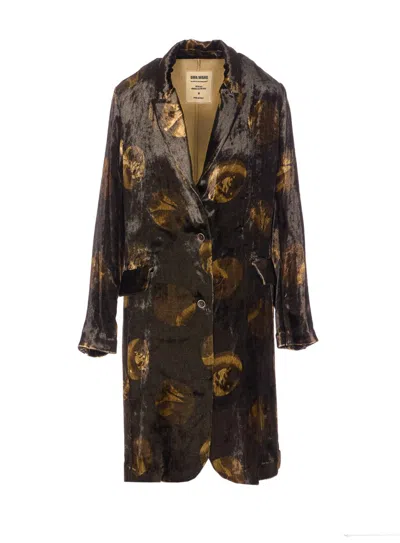 Uma Wang Longline Velvet Effect Jacket With Notched Lapel In Brown