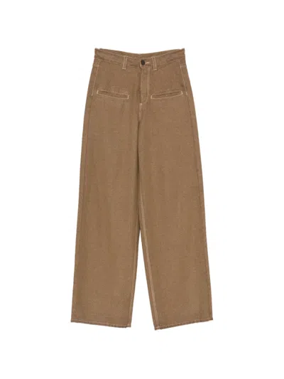 Uma Wang Contrast-stitch Wide-leg Trousers In Brown