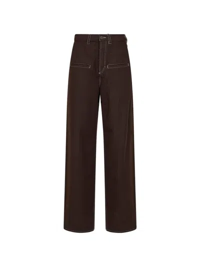 Uma Wang Contrast-stitch Wide-leg Trousers In Brown