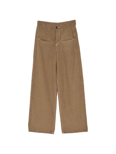 Uma Wang Contrast-stitch Wide-leg Trousers In Brown