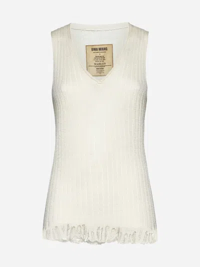 Uma Wang Frayed Hem Knitted Tank Top In Off White
