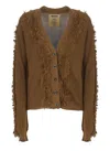 Uma Wang Fringe-detail V-neck Cotton Cardigan In Brown