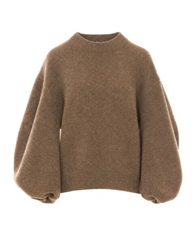 Uma Wang Crew Neck Ribbed Sweater In Brown