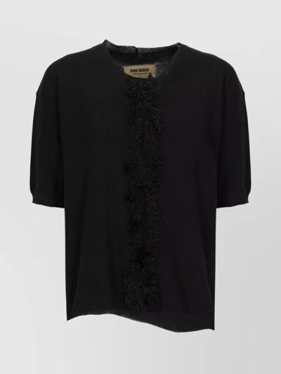 Uma Wang Crewneck Knitwear Fringe Detail In Black