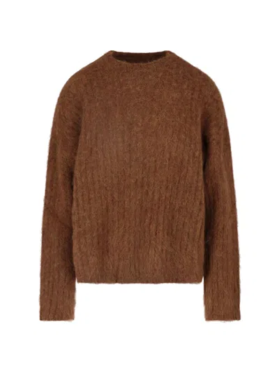 Uma Wang Brown Crewneck Alpaca-blend Knit Sweater