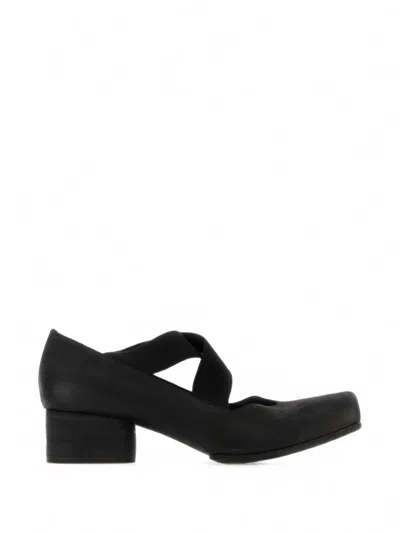 Uma Wang Square-toe Elastic Strap Calf Leather Flats In Black
