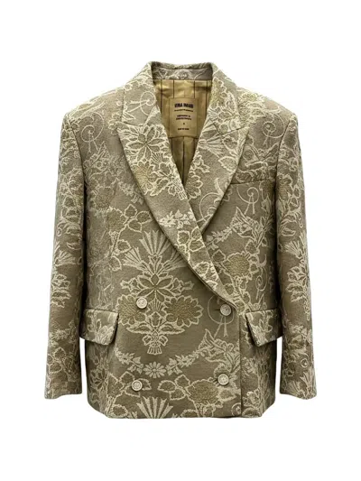 Uma Wang Crossword Jacquard Double-breasted Blazer In Green