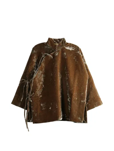 Uma Wang Crushed-velvet Side-tie Jacket In Brown