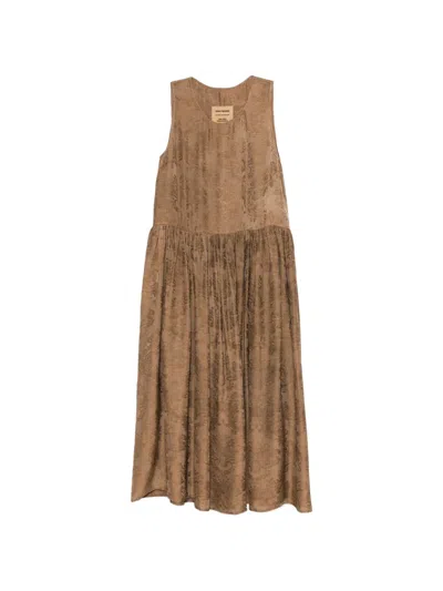 Uma Wang Gerafftes Kleid Mit Damastmuster In Brown