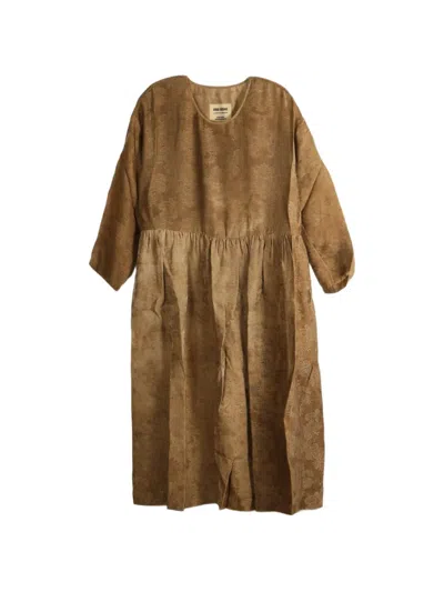 Uma Wang Damask-pattern Gathered Maxi Dress In Brown