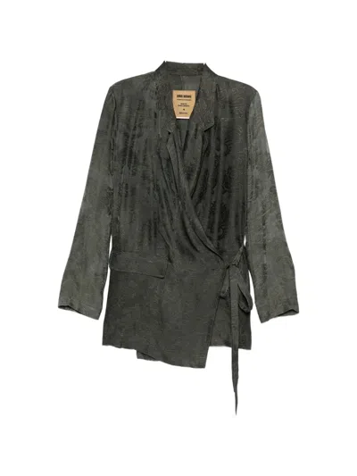 Uma Wang Damask-pattern Wrap Jacket In Gray