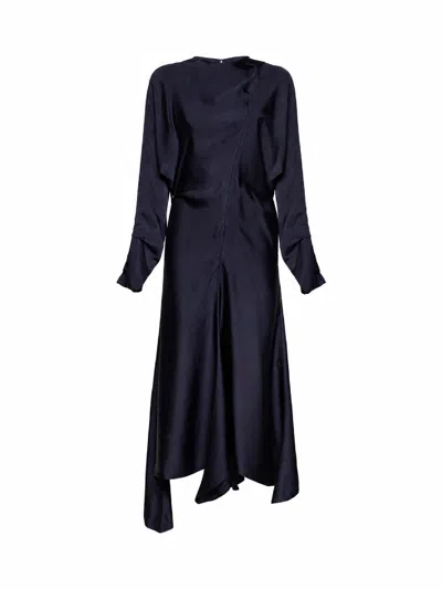 Uma Wang Dark Blue Cupro Angle Asymmetric Midi Dress In Black