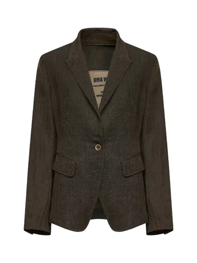 Uma Wang Dark Brown Chevron Linen And Viscose Blend Kylie Blazer