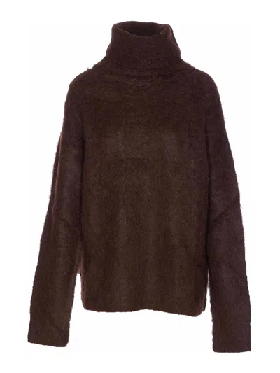UMA WANG DARK BROWN HIGH NECK SWEATER